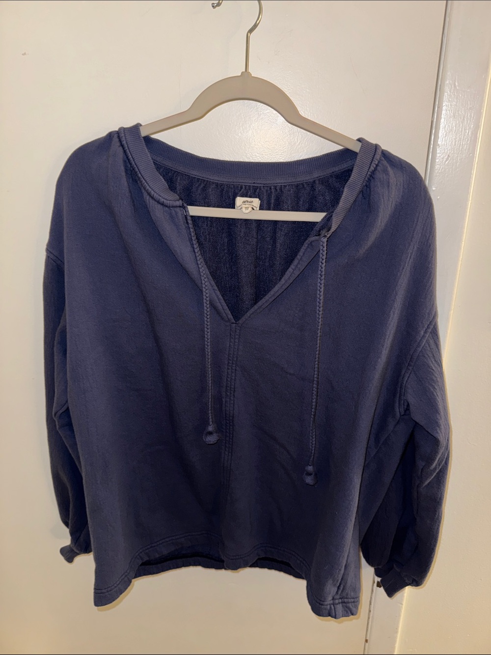 aerie Navy Blue Terry V-Neck Pullover